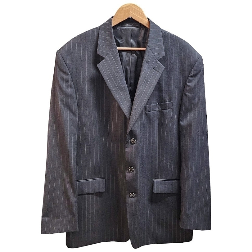Men's Chaps By Ralph Lauren Wool Charcoal Pinstripe 3 Button Blazer Size 46L